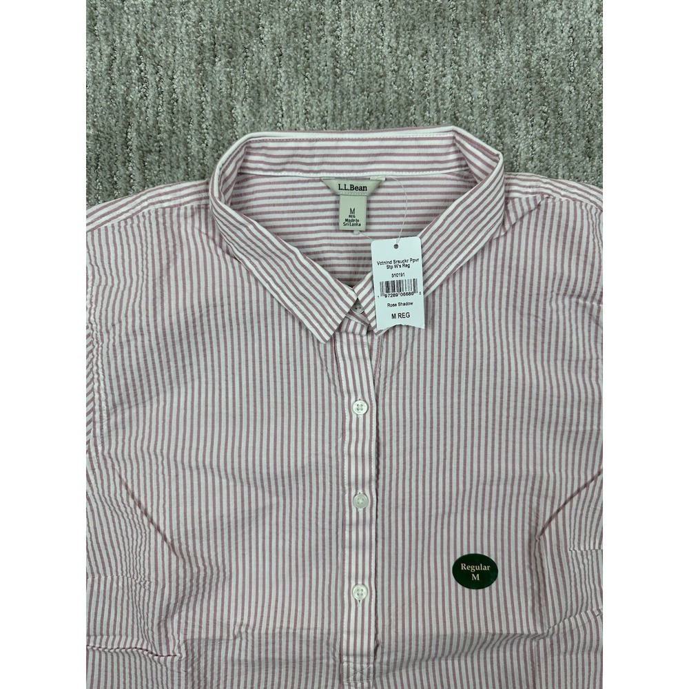 LL Bean Vacationland Seersucker Shirt Womens Size Medium Pink‎ Rose Shadow NWT